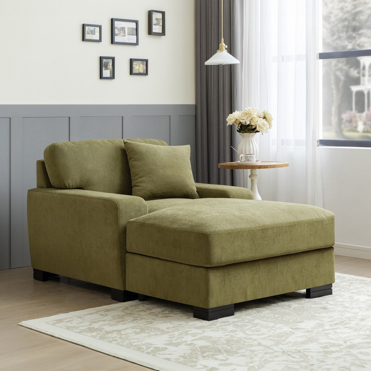 Velvet Sofa Chaise Recliners Oversized Chair Bed with Pillow, Green