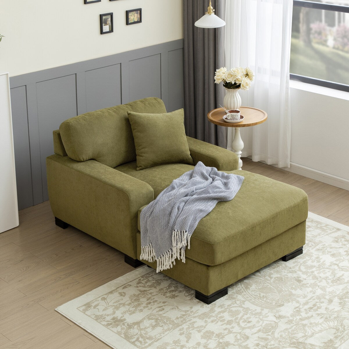Velvet Sofa Chaise Recliners Oversized Chair Bed with Pillow, Green