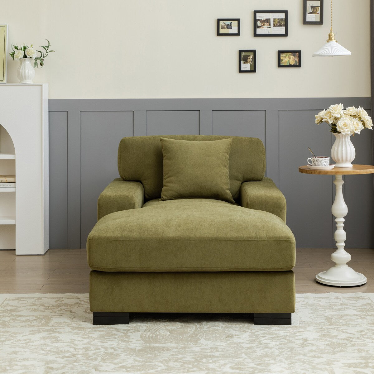 Velvet Sofa Chaise Recliners Oversized Chair Bed with Pillow, Green