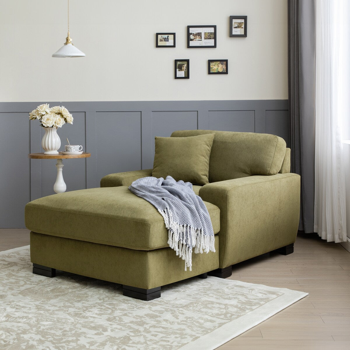 Velvet Sofa Chaise Recliners Oversized Chair Bed with Pillow, Green