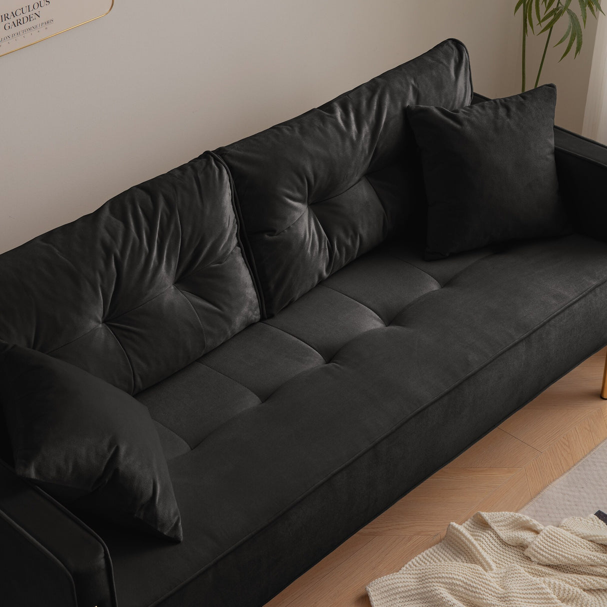 Velvet Sofa Couch Luxury Modern Upholstered sofa with 2 Pillows