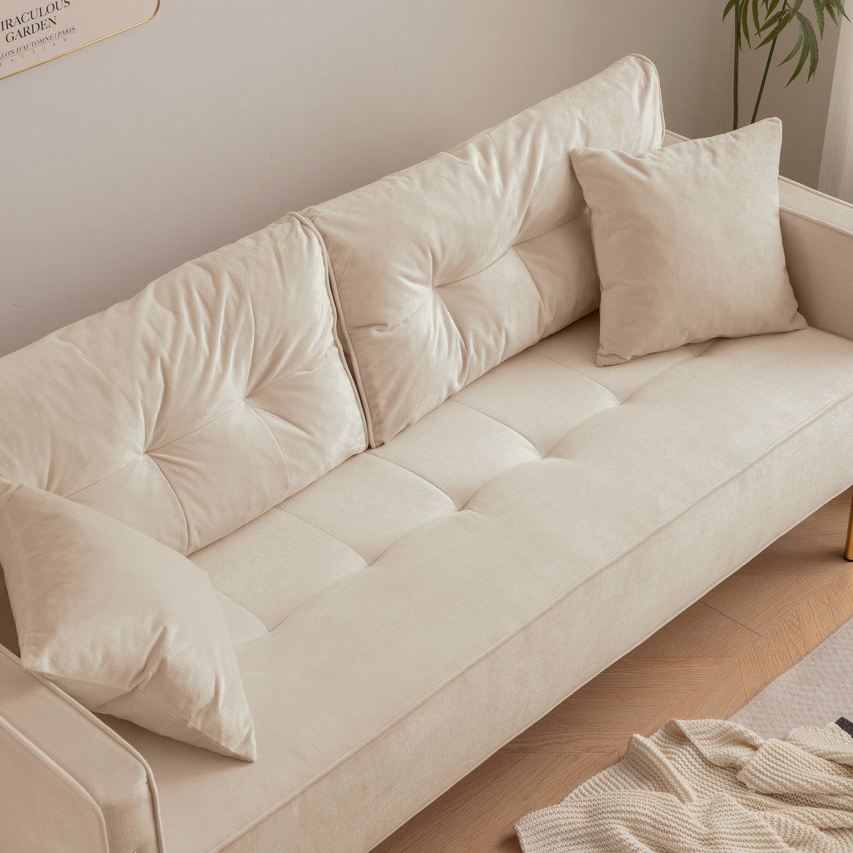 Velvet Sofa Couch Luxury Modern Upholstered sofa with 2 Pillows
