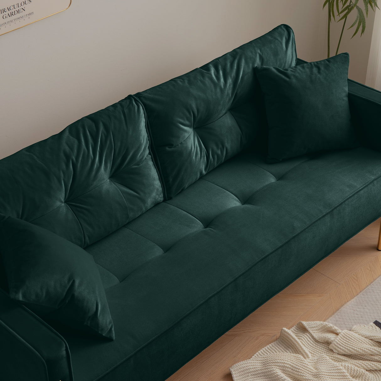 Velvet Sofa Couch Luxury Modern Upholstered sofa with 2 Pillows