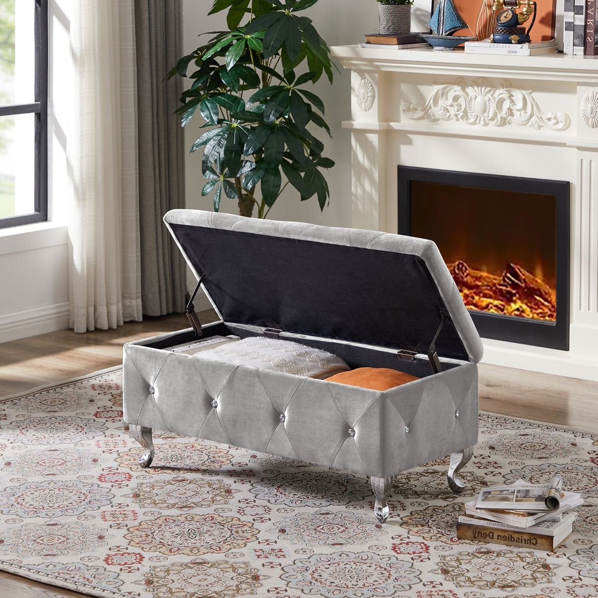 Velvet Storage Bench,Flip Top Entryway Bench Seat