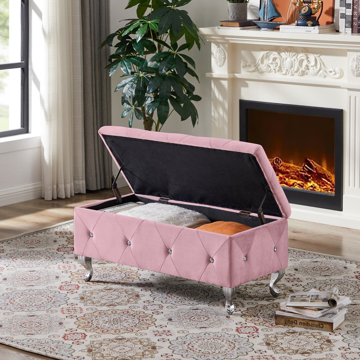 Velvet Storage Bench,Flip Top Entryway Bench Seat