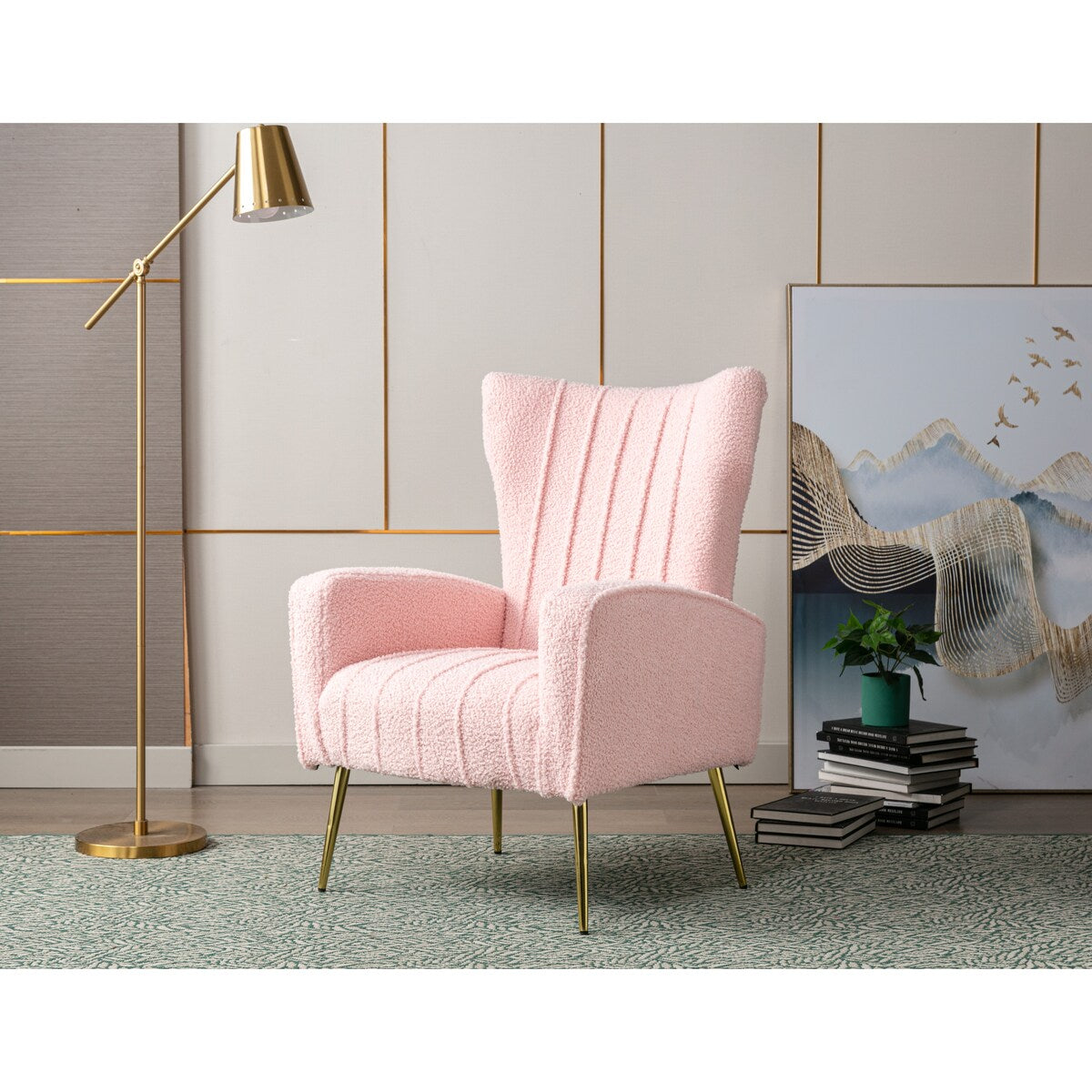 Velvet/Teddy Accent Wingback Chair With Golden Finished Leg - 27.6'' W x 28.3'' D x 40'' H