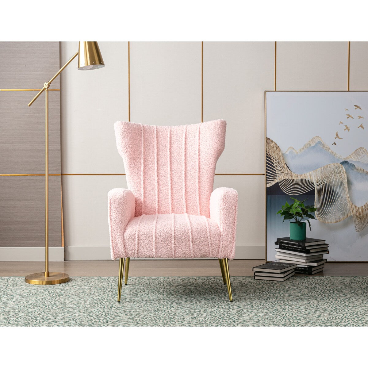 Velvet/Teddy Accent Wingback Chair With Golden Finished Leg - 27.6'' W x 28.3'' D x 40'' H