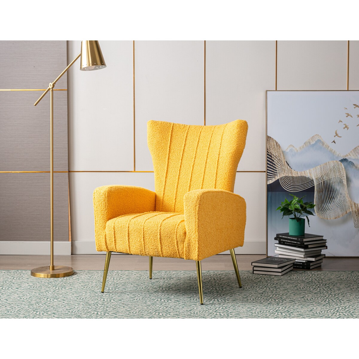 Velvet/Teddy Accent Wingback Chair With Golden Finished Leg - 27.6'' W x 28.3'' D x 40'' H
