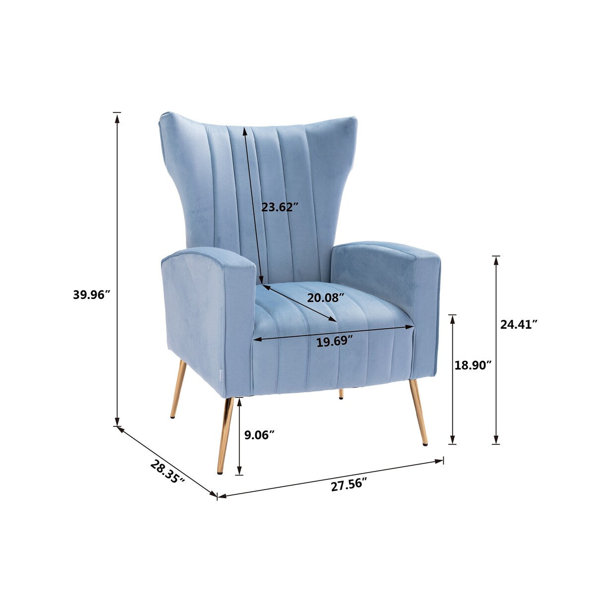 Velvet/Teddy Accent Wingback Chair With Golden Finished Leg - 27.6'' W x 28.3'' D x 40'' H