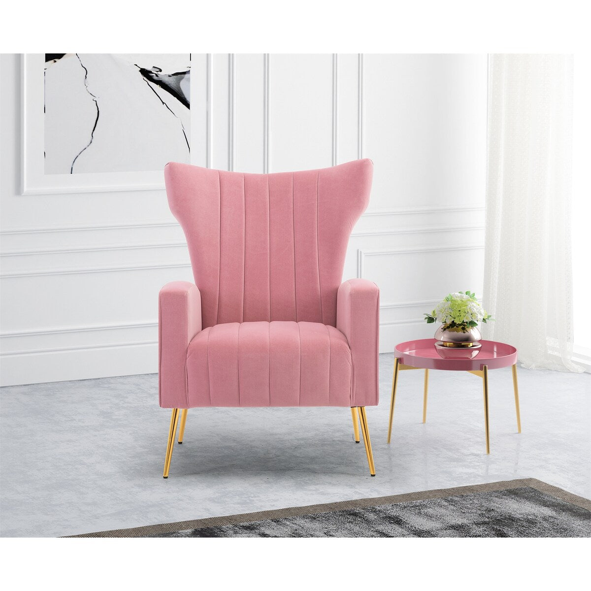 Velvet/Teddy Accent Wingback Chair With Golden Finished Leg - 27.6'' W x 28.3'' D x 40'' H
