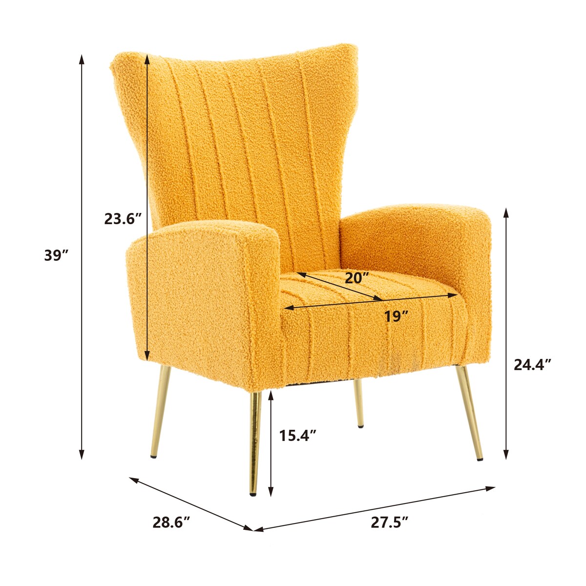 Velvet/Teddy Accent Wingback Chair With Golden Finished Leg - 27.6'' W x 28.3'' D x 40'' H