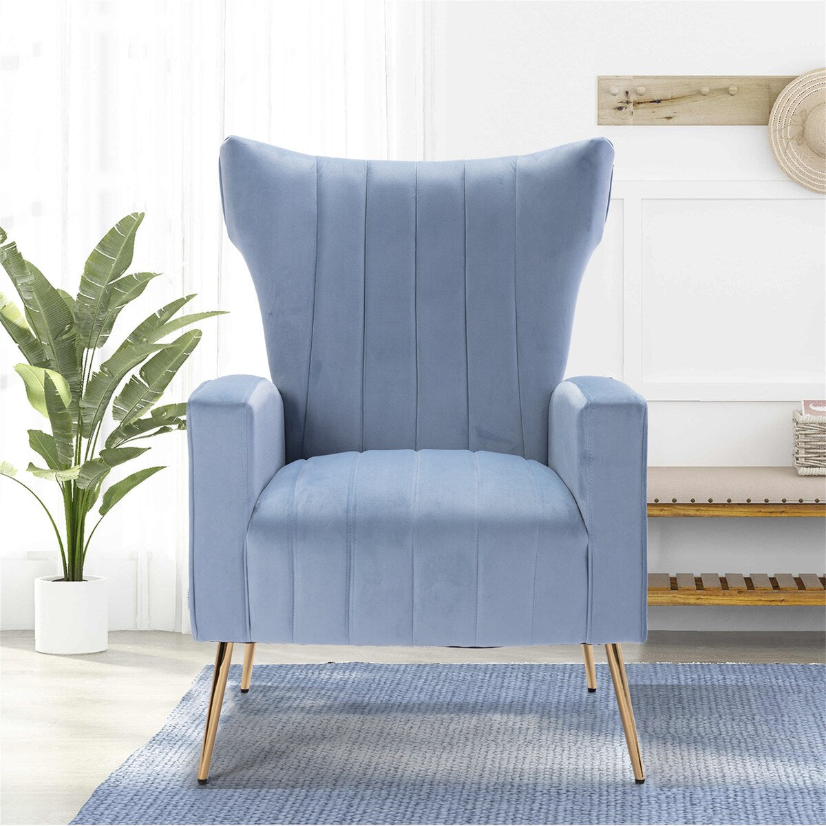 Velvet/Teddy Accent Wingback Chair With Golden Finished Leg - 27.6'' W x 28.3'' D x 40'' H