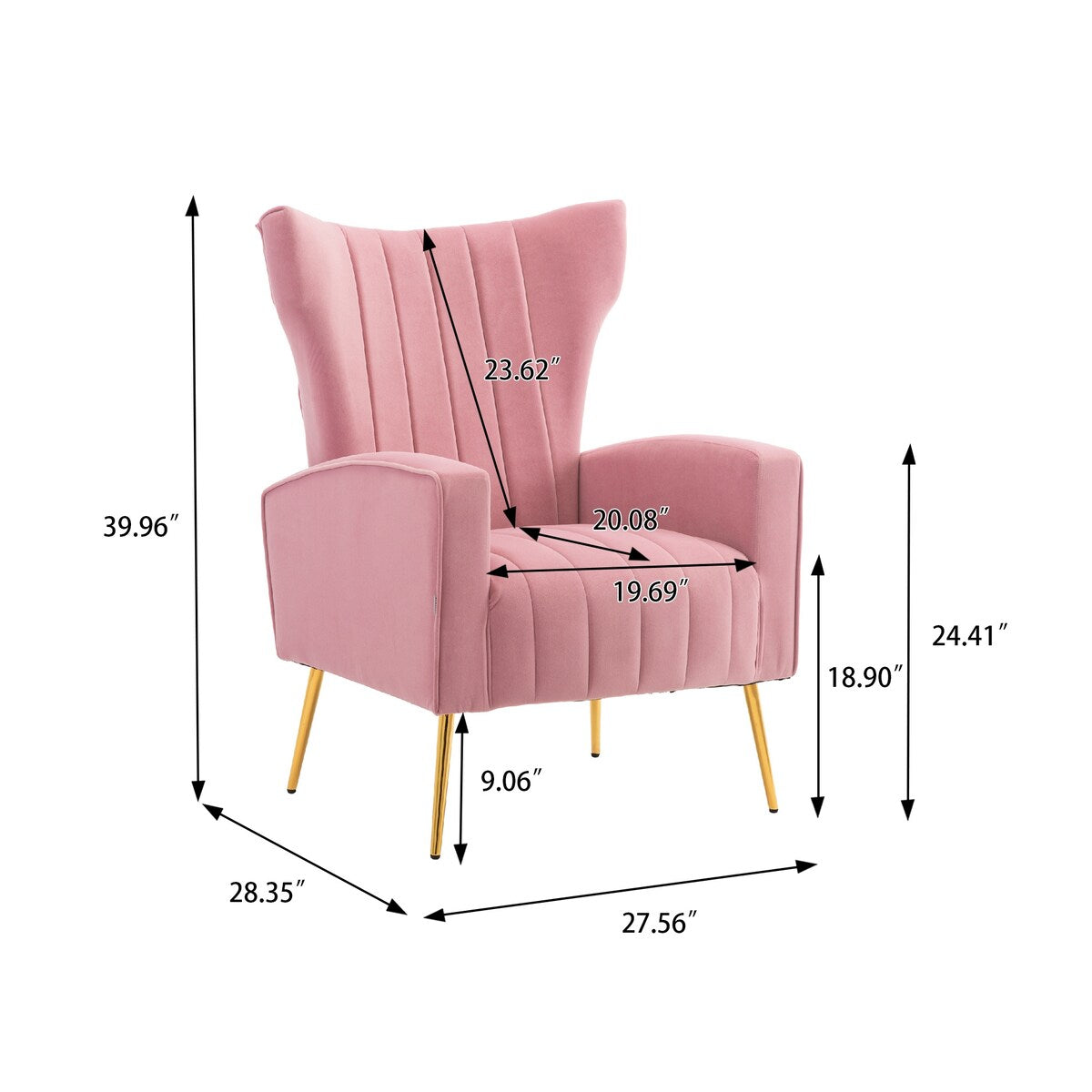 Velvet/Teddy Accent Wingback Chair With Golden Finished Leg - 27.6'' W x 28.3'' D x 40'' H