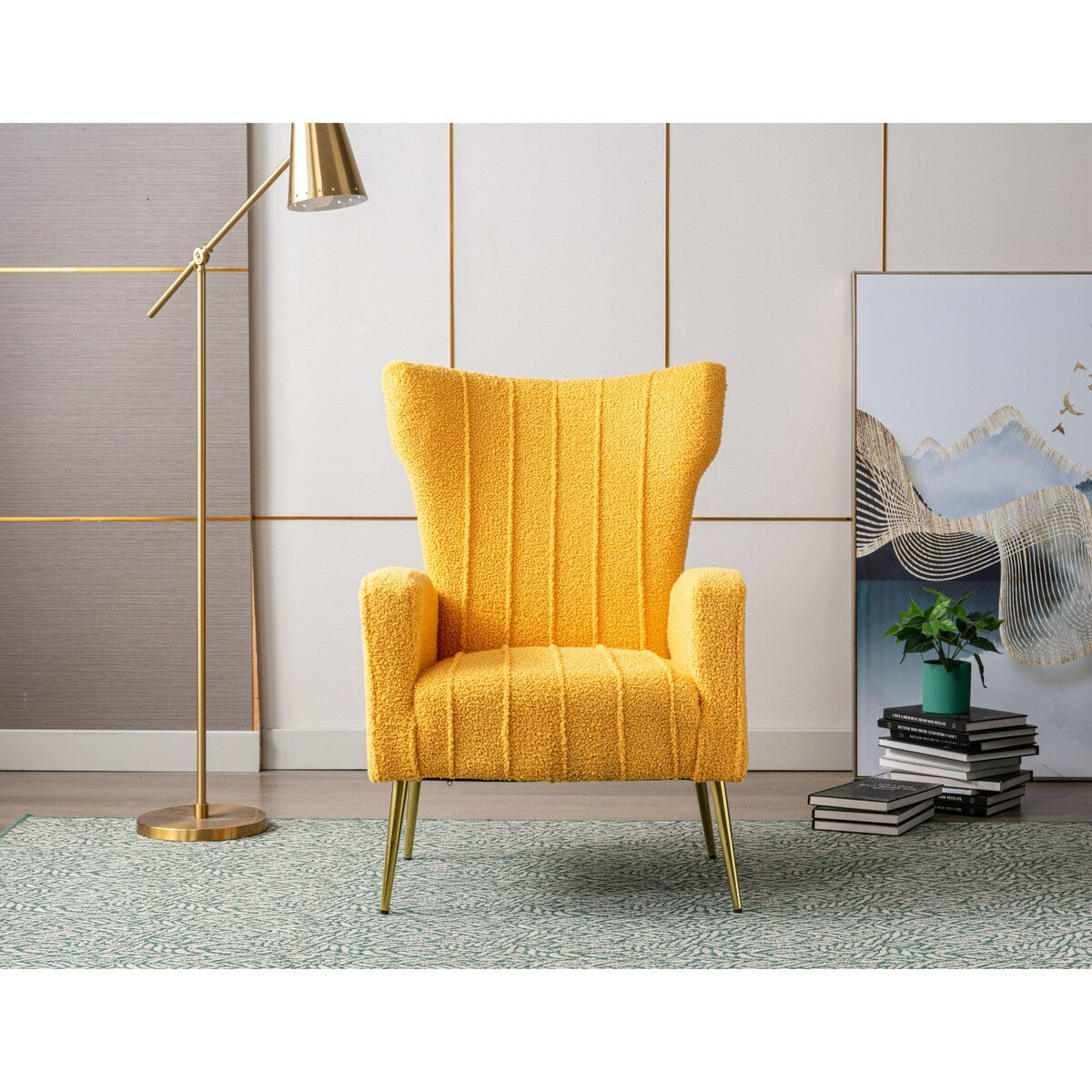 Velvet/Teddy Accent Wingback Chair With Golden Finished Leg - 27.6'' W x 28.3'' D x 40'' H