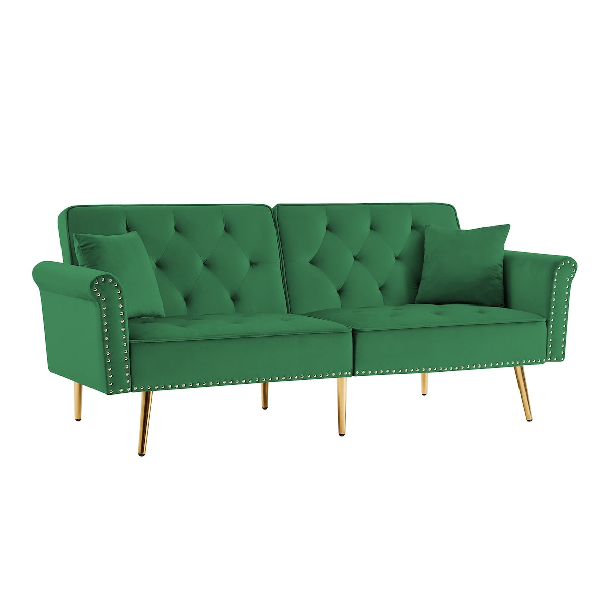 Velvet Tufted Accent Sofa Couch Modern Loveseat Sofa Futon Sofa Bed with 2 Pillows