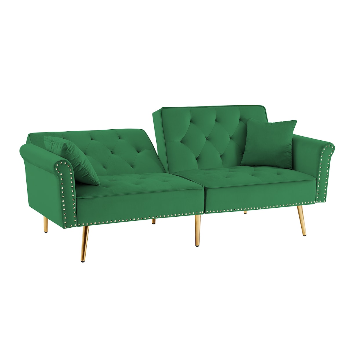 Velvet Tufted Accent Sofa Couch Modern Loveseat Sofa Futon Sofa Bed with 2 Pillows