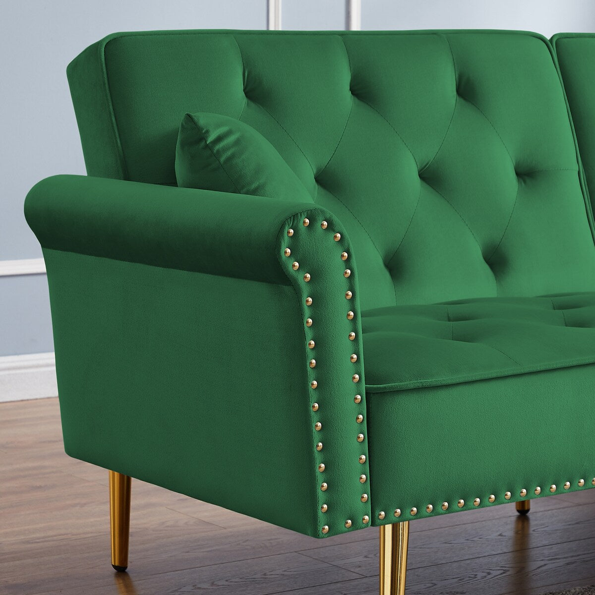 Velvet Tufted Accent Sofa Couch Modern Loveseat Sofa Futon Sofa Bed with 2 Pillows