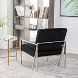 Velvet Tufted Armchair Silver Armrest Accent Chair