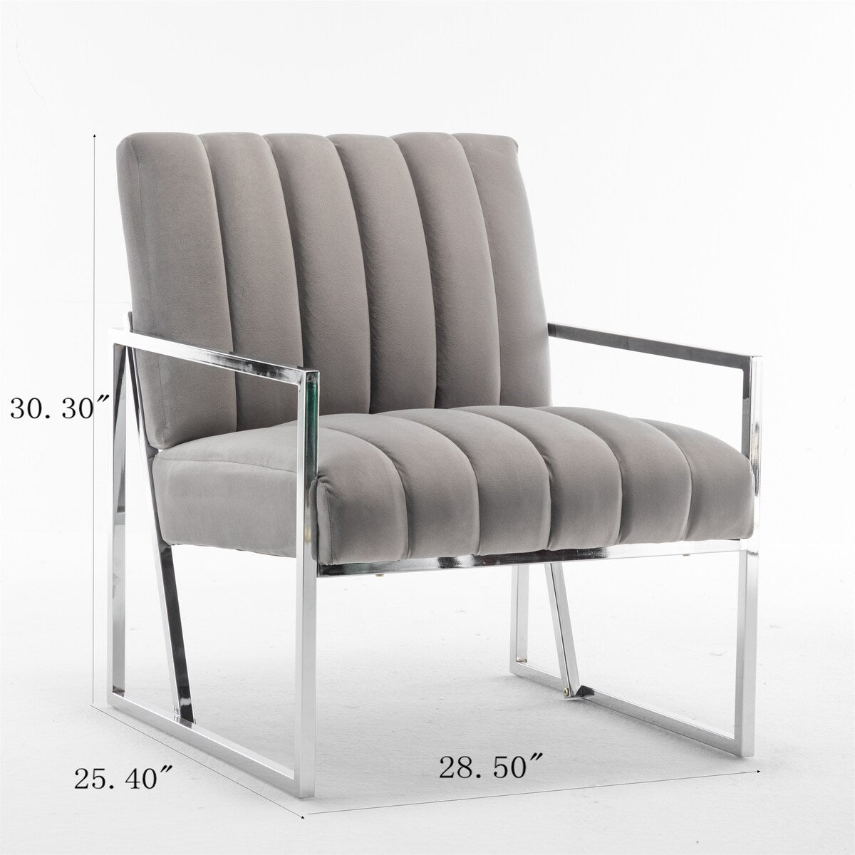 Velvet Tufted Armchair Silver Armrest Accent Chair