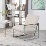 Velvet Tufted Armchair Silver Armrest Accent Chair