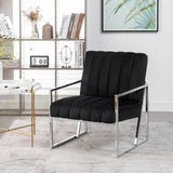 Velvet Tufted Armchair Silver Armrest Accent Chair