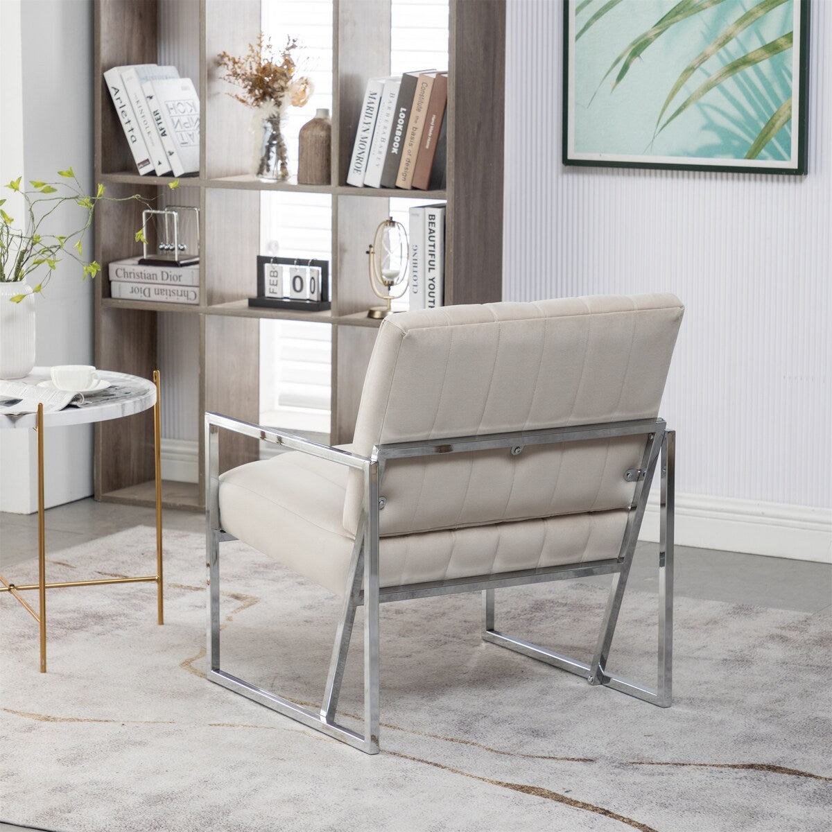 Velvet Tufted Armchair Silver Armrest Accent Chair