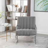 Velvet Tufted Armchair Silver Armrest Accent Chair