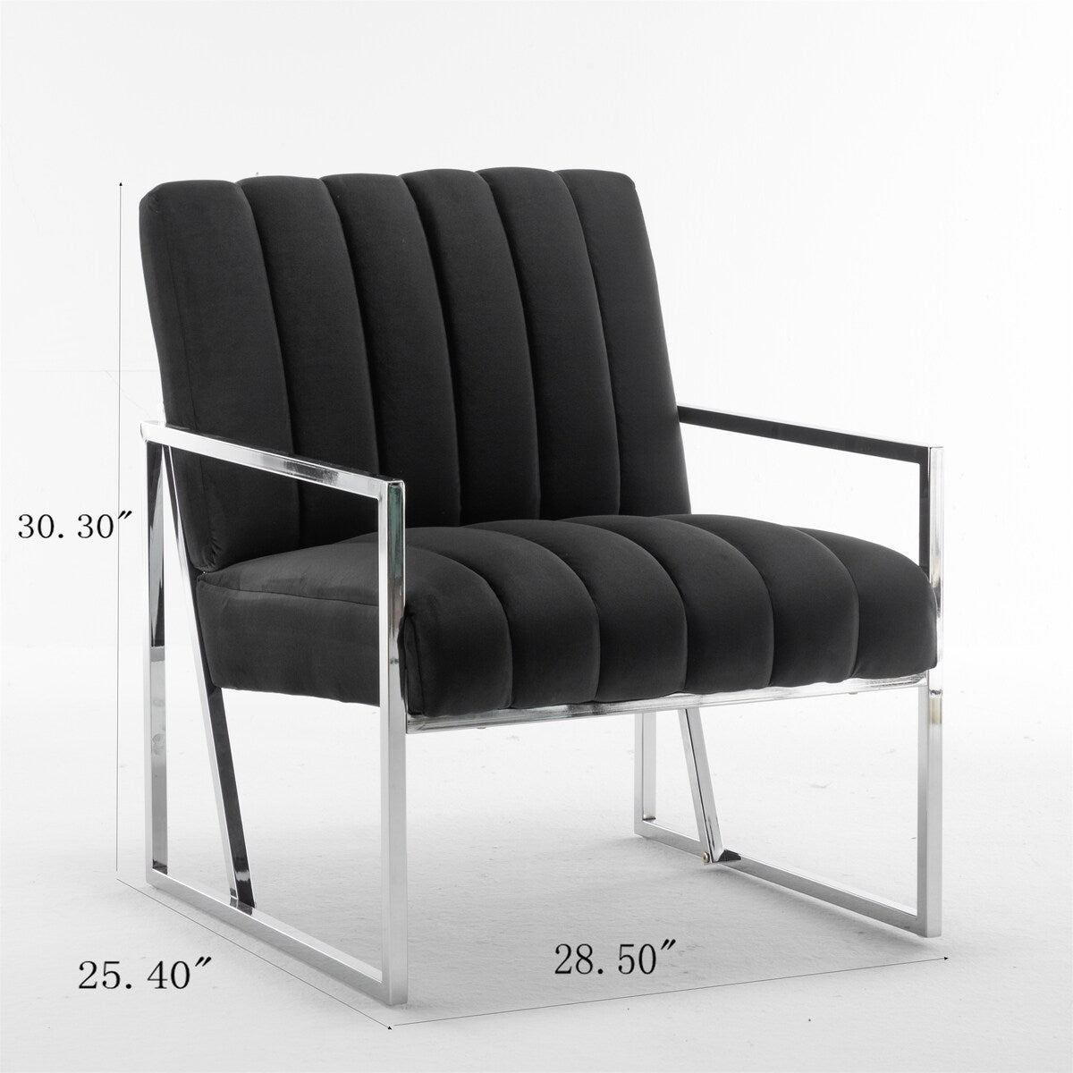Velvet Tufted Armchair Silver Armrest Accent Chair