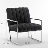 Velvet Tufted Armchair Silver Armrest Accent Chair