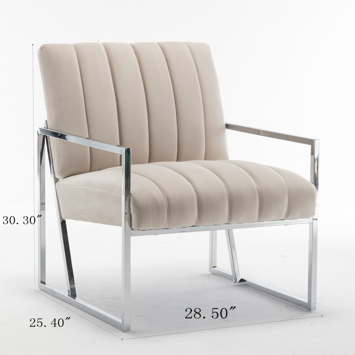 Velvet Tufted Armchair Silver Armrest Accent Chair