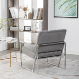 Velvet Tufted Armchair Silver Armrest Accent Chair