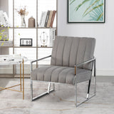 Velvet Tufted Armchair Silver Armrest Accent Chair