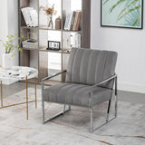 Velvet Tufted Armchair Silver Armrest Accent Chair
