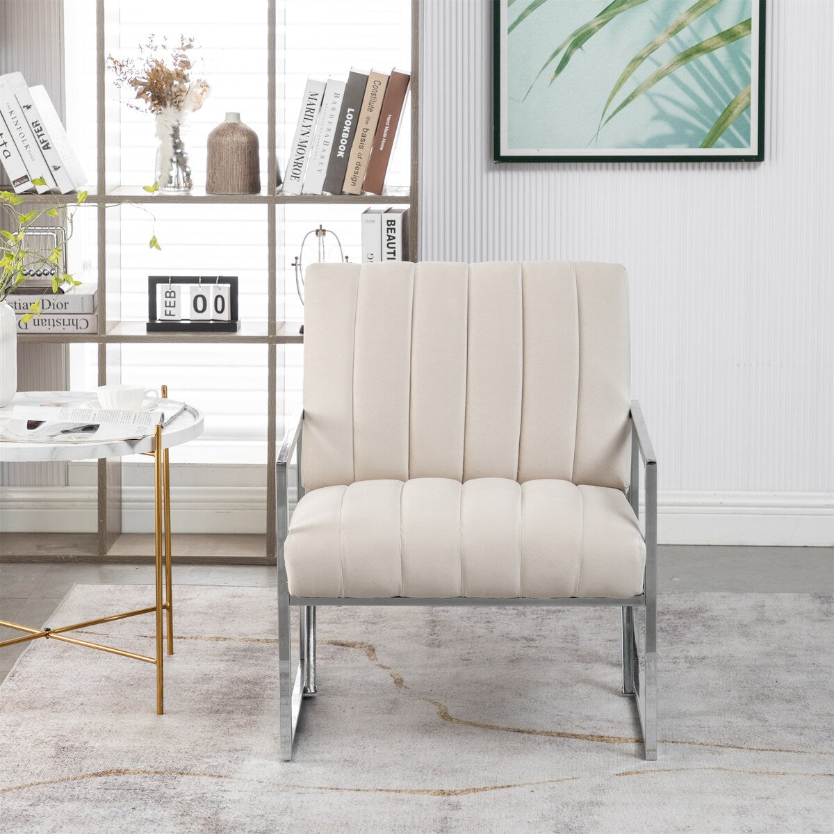 Velvet Tufted Armchair Silver Armrest Accent Chair