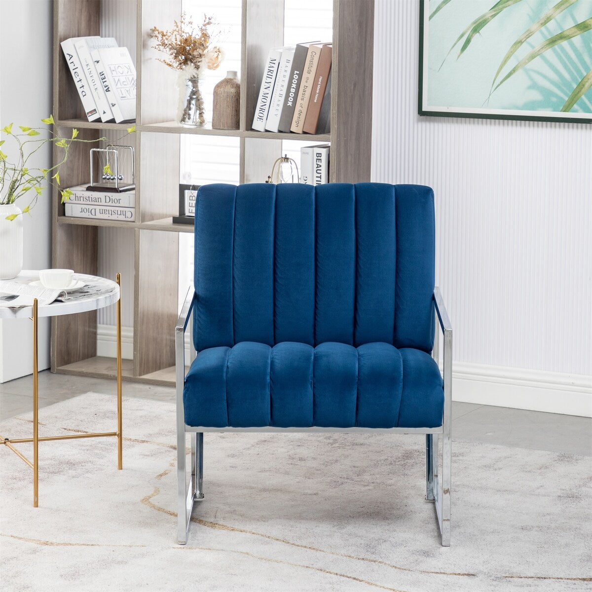 Velvet Tufted Armchair Silver Armrest Accent Chair