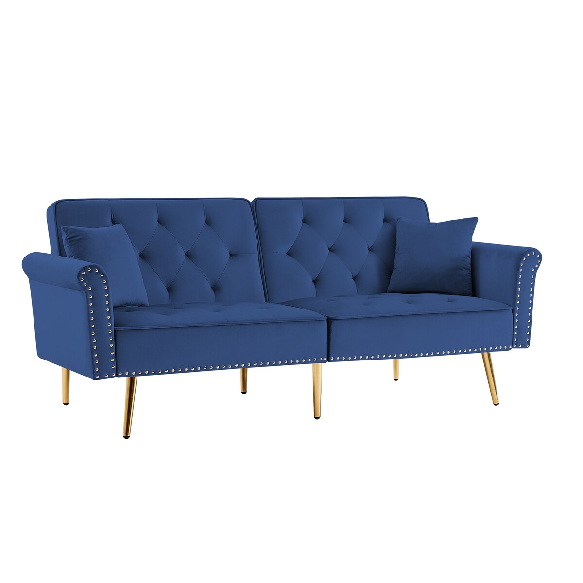 Velvet Tufted Sofa Couch Modern Loveseat Sofa Futon Sofa Bed with 2 Pillows