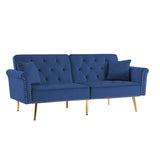 Velvet Tufted Sofa Couch Modern Loveseat Sofa Futon Sofa Bed with 2 Pillows