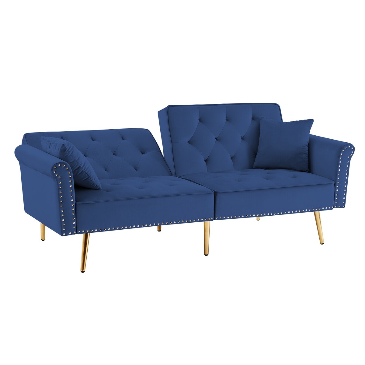 Velvet Tufted Sofa Couch Modern Loveseat Sofa Futon Sofa Bed with 2 Pillows
