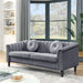 Velvet Upholstered 3-Seat Sofa Couch, Modern Comfortable Tufted Back Sleeper Sofa with Nail Arms and 2 Pillows, Solid Wood Legs