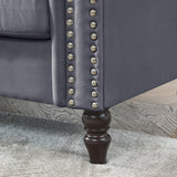 Velvet Upholstered 3-Seat Sofa Couch, Modern Comfortable Tufted Back Sleeper Sofa with Nail Arms and 2 Pillows, Solid Wood Legs