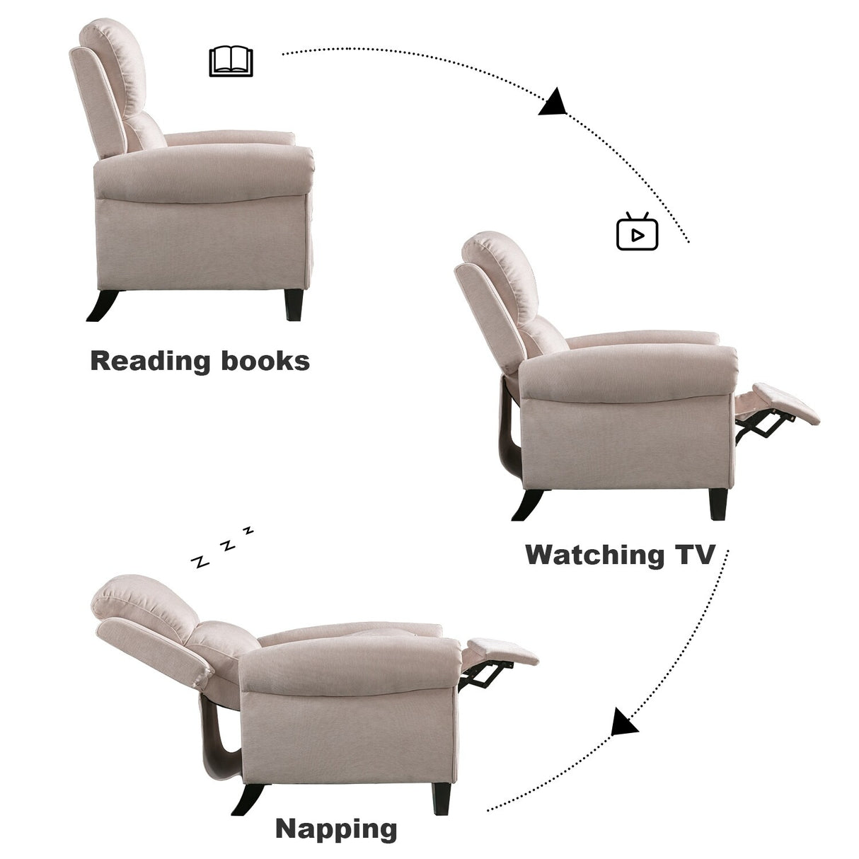 Chenille Upholstered Push Back Recliner with Solid Footrest