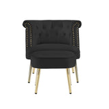 Velvet Upholstered Armchair with Ottoman and Nailhead Decor