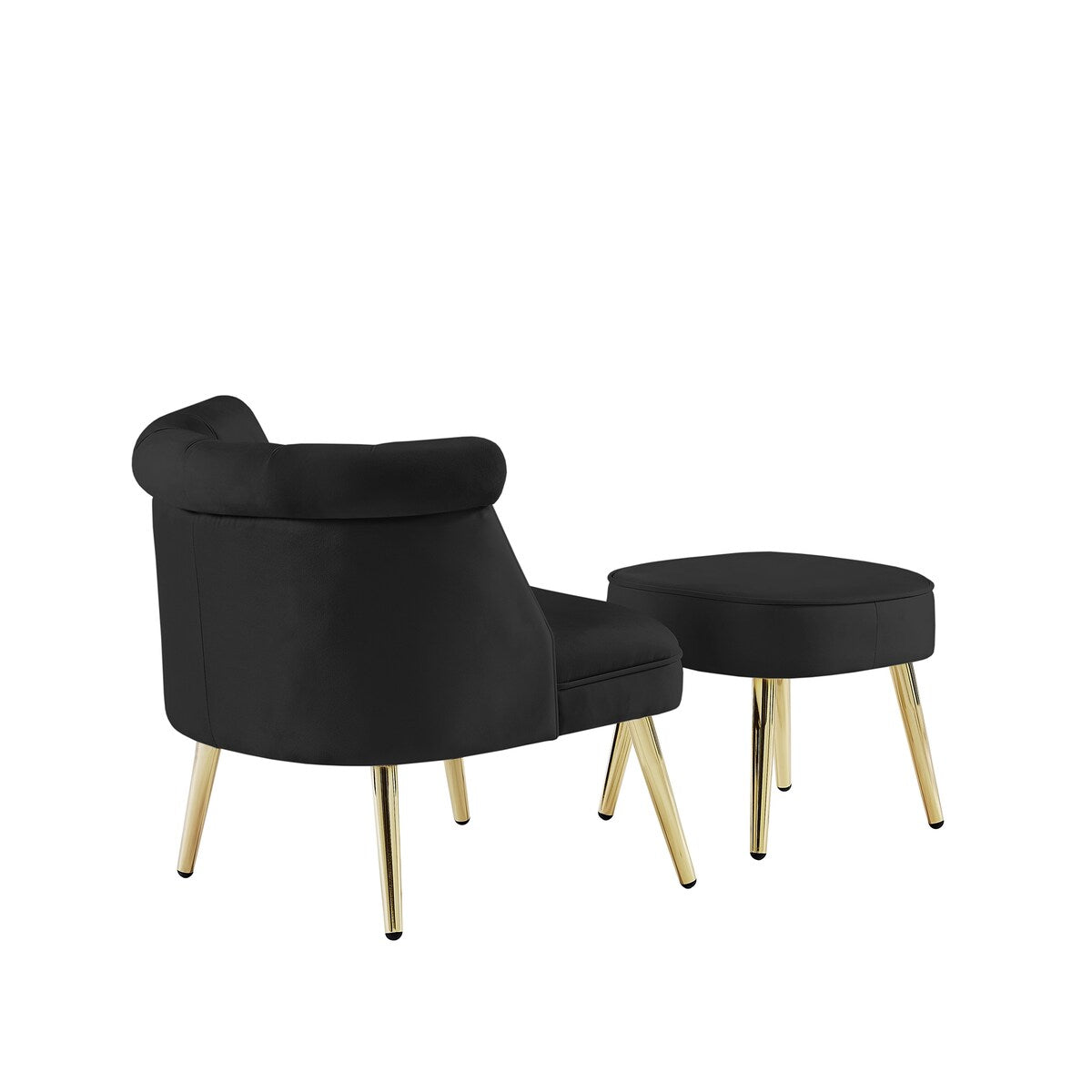 Velvet Upholstered Armchair with Ottoman and Nailhead Decor