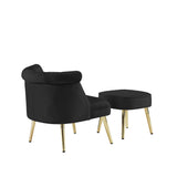 Velvet Upholstered Armchair with Ottoman and Nailhead Decor