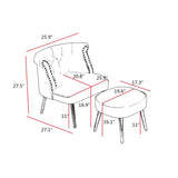 Velvet Upholstered Armchair with Ottoman and Nailhead Decor