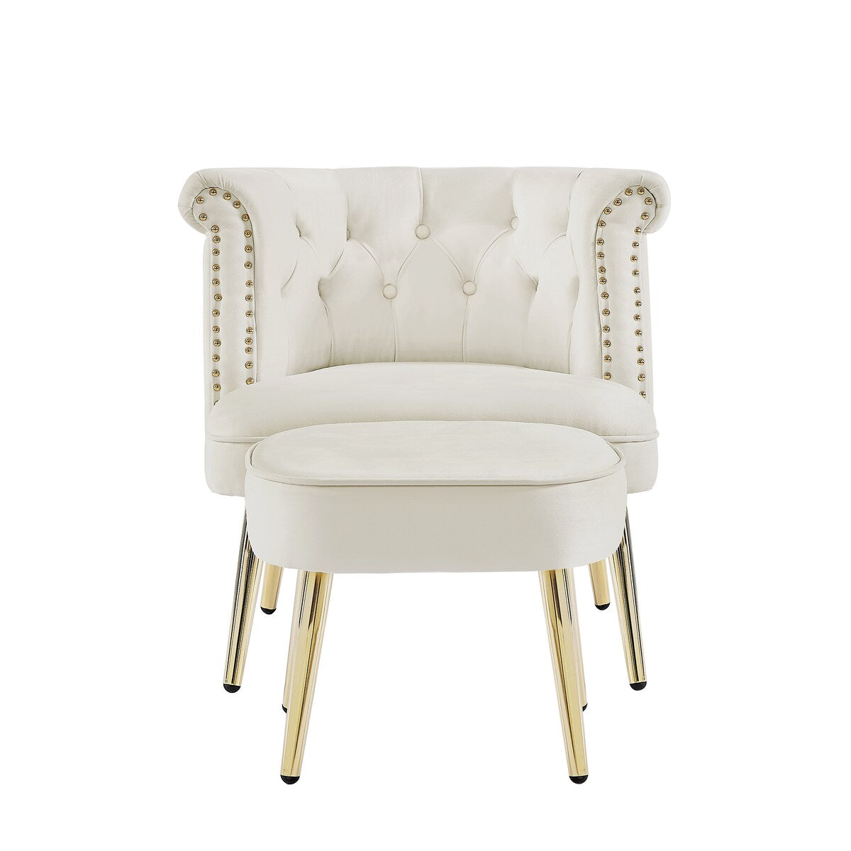 Velvet Upholstered Armchair with Ottoman and Nailhead Decor