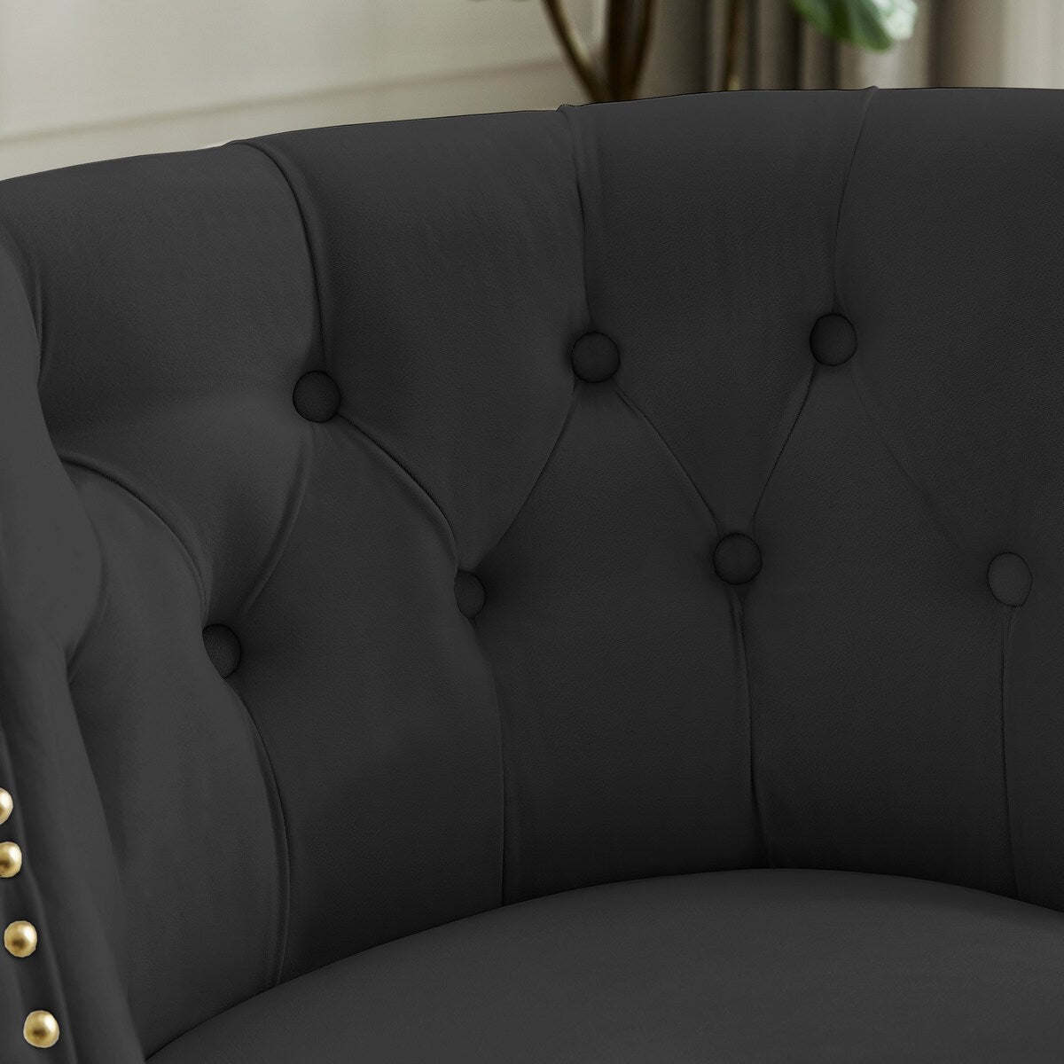 Velvet Upholstered Armchair with Ottoman and Nailhead Decor