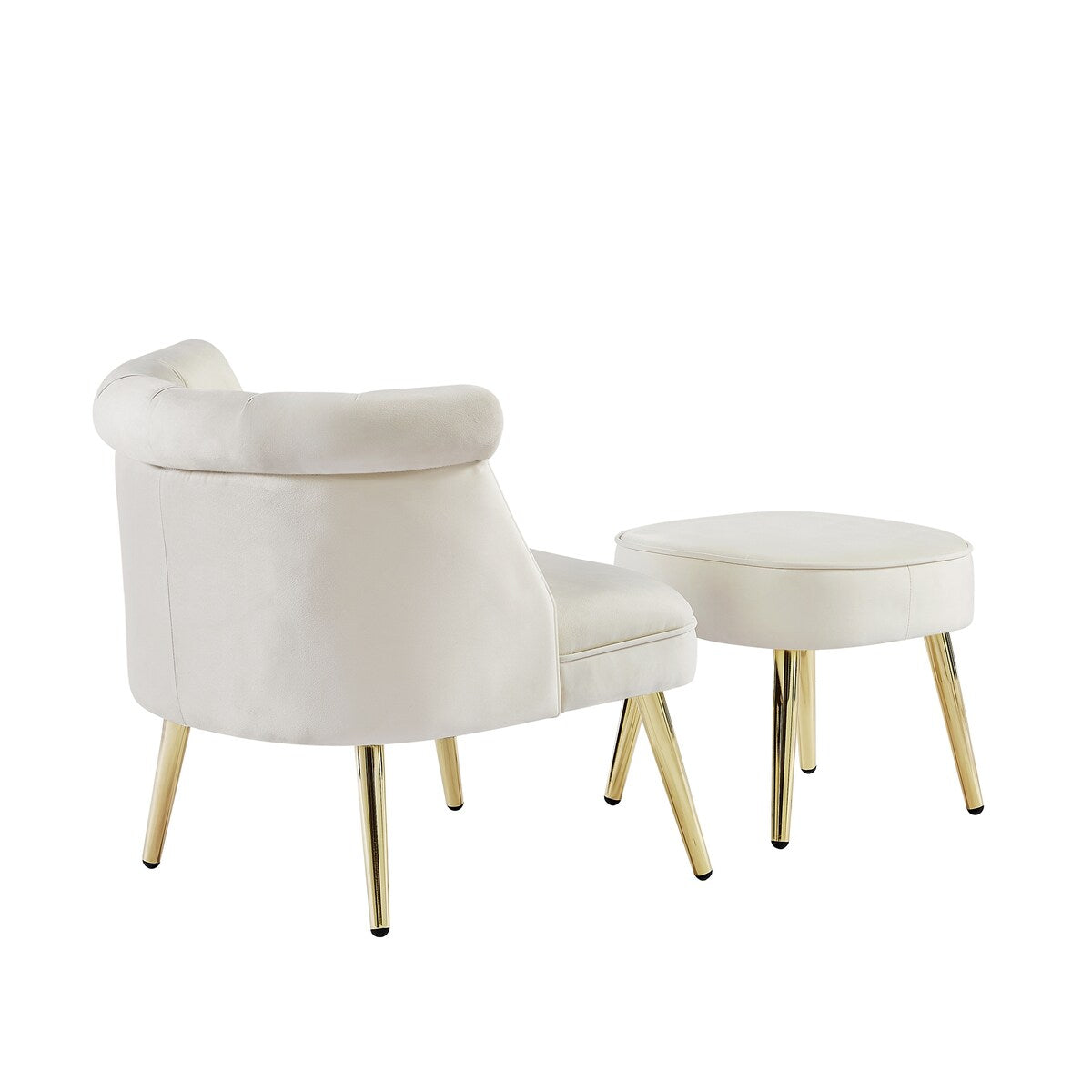 Velvet Upholstered Armchair with Ottoman and Nailhead Decor