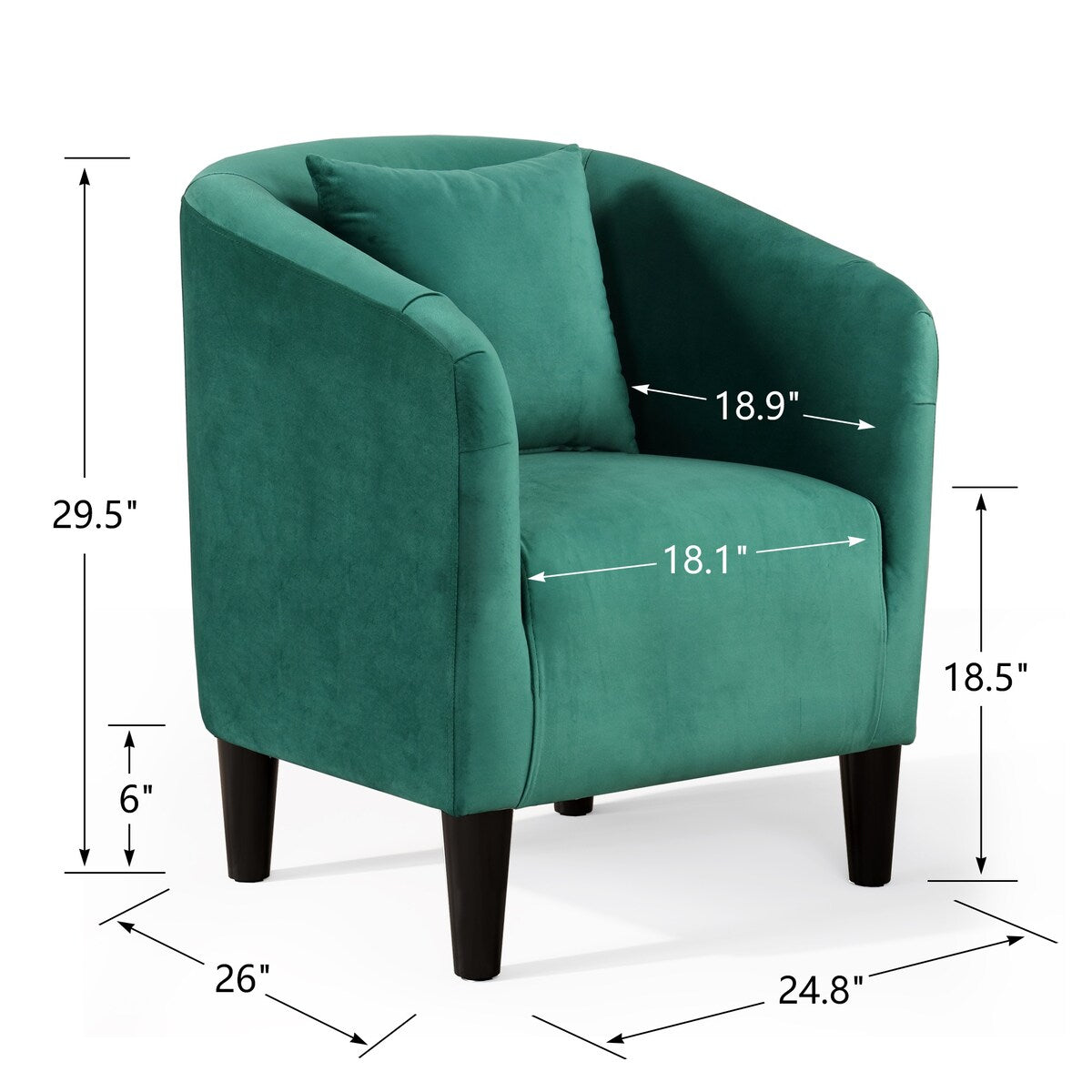 Velvet Upholstered Barrel Chair with Pillow