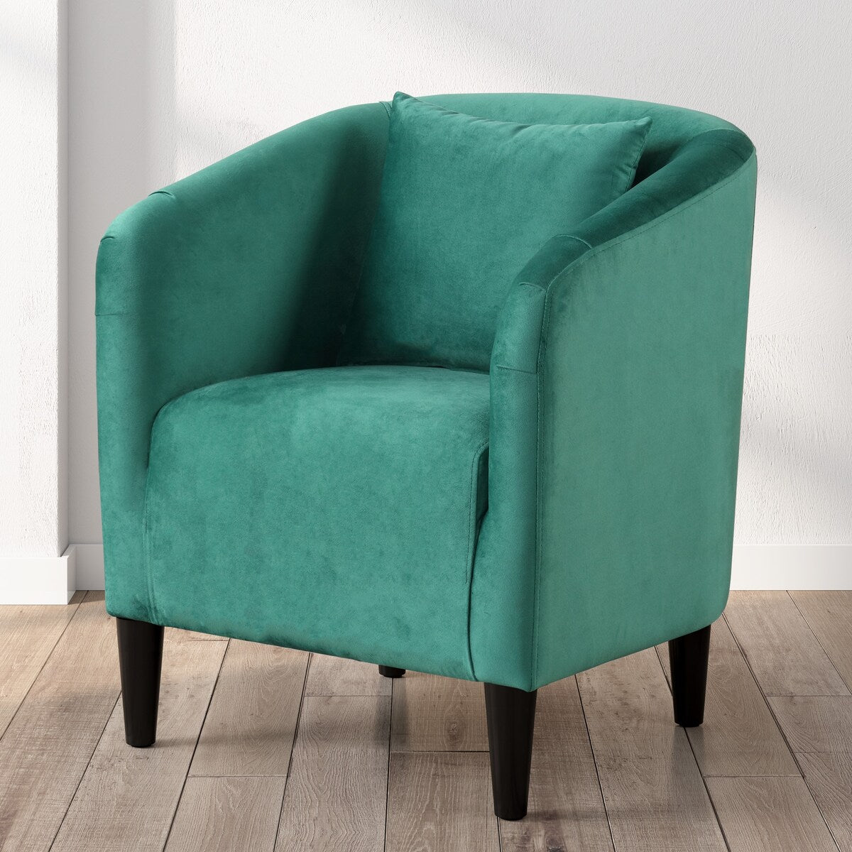 Velvet Upholstered Barrel Chair with Pillow